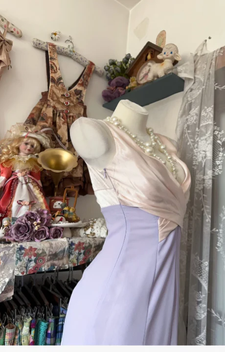 Chic V-neck Sheath Lilac Long Prom Dresses Sleeveless Chiffon Lilac Evening Dresses DP3834 - Deanwangkt