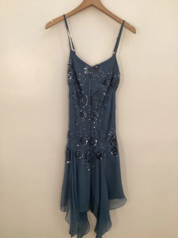 Vintage A line Spaghetti Straps Navy Blue Chiffon Formal 8th Grade Homecoming Dress Summer Middle School Hoco Dresses Birthday Outfits W1151 - Deanwangkt