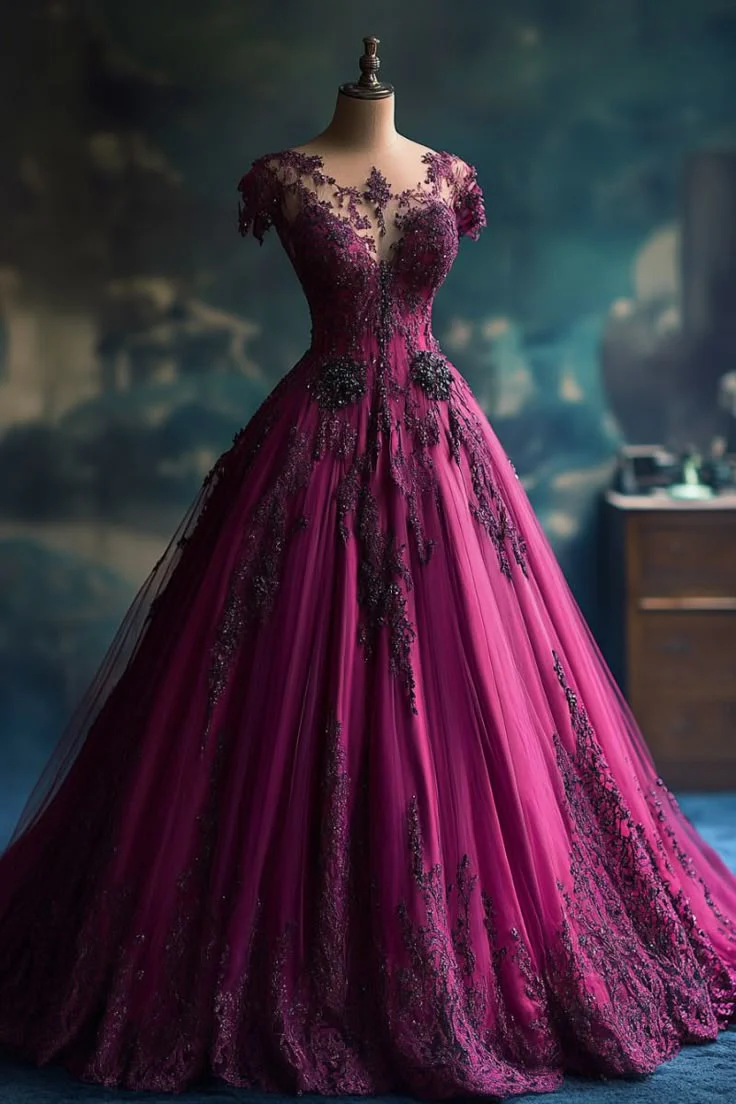 Pretty Ball Gown Grape Tulle Long Quinceanera Dress Formal Gown Vestido De 15 Anos Sweet 16 Dress W0318 - Deanwangkt