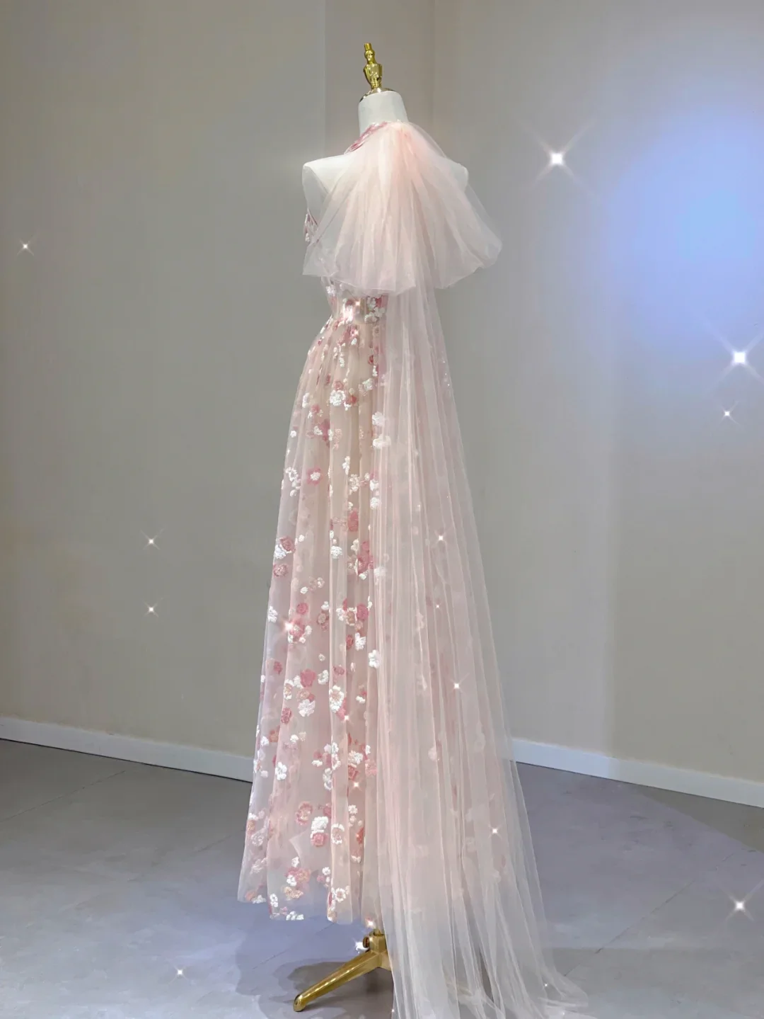 Classy A Line Halter Sleeveless Pink Floral Evening Dress Long Prom Dresses DP400 - Deanwangkt