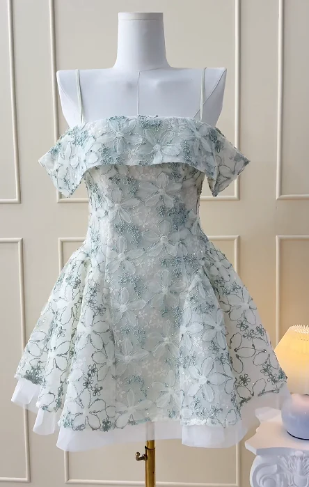 Cute Spaghetti Strap A-Line Short Prom Dresses Tulle Applique Birthday Dresses Sleeveless Homecoming Dresses DP3800 - Deanwangkt