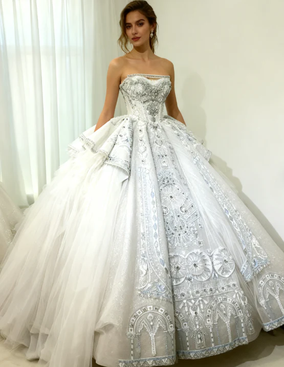 Timeless Strapless Ball Gown Tulle Wedding Dresses White Bridal Gowns DP3185 - Deanwangkt