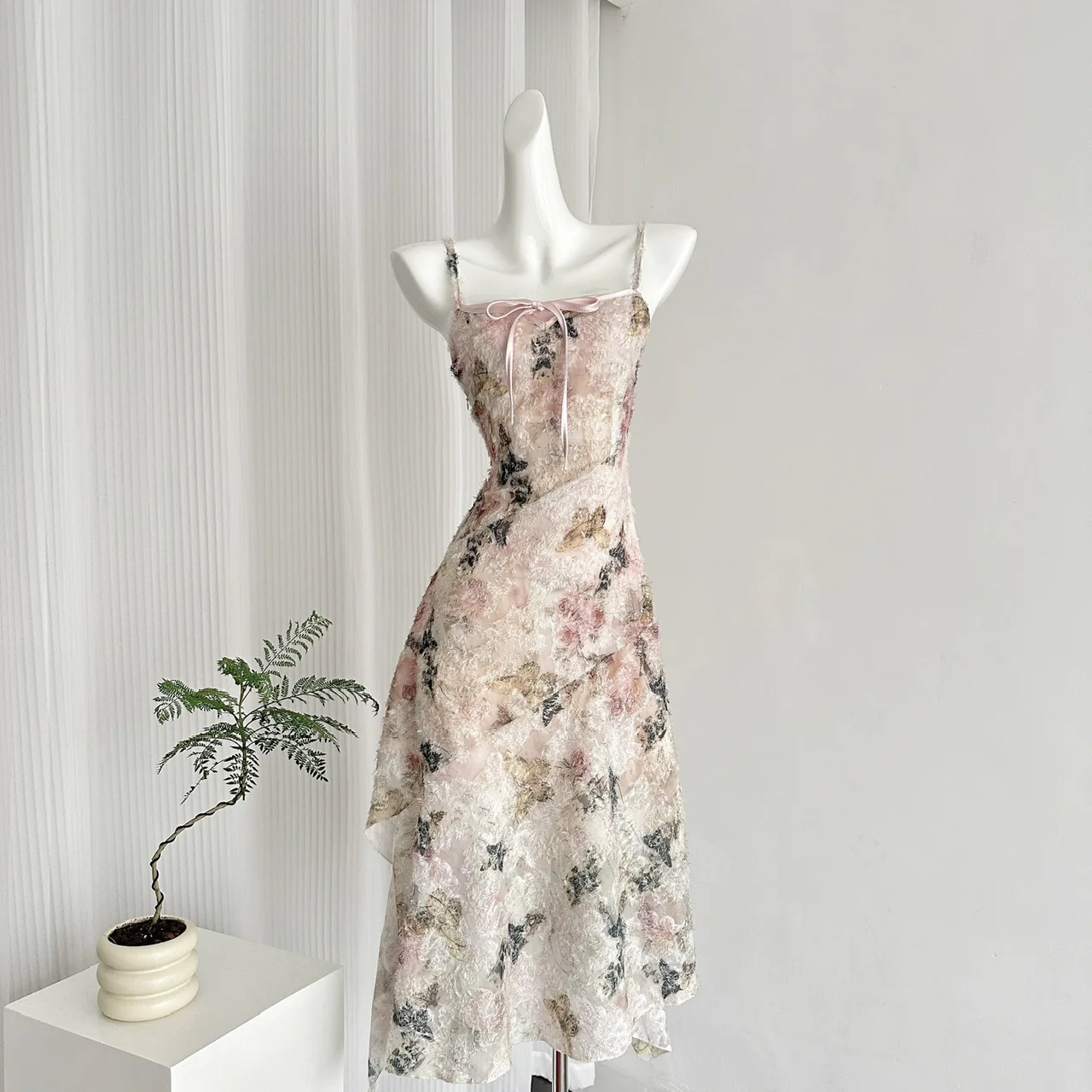 Cute A line Spaghetti Straps Pink Floral Lace Summer Dress Holiday Party Outfits For Women DP0018 - Deanwangkt