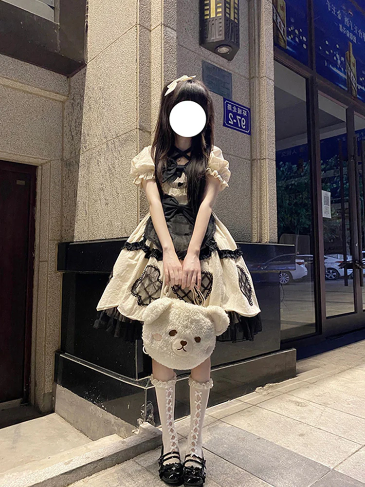 Cute Ball Gown Short Sleeves 16th Birthday Dress Lolita Dress Champagne Birthday Outfits DP0215 - Deanwangkt