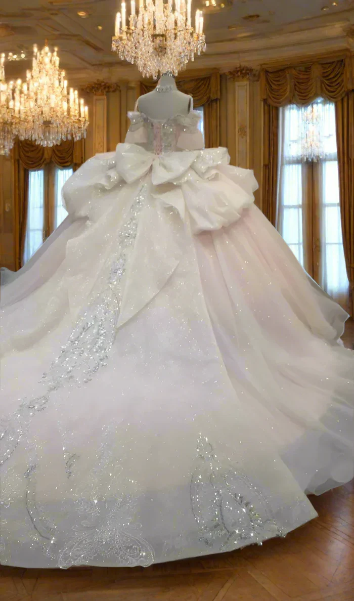 Gorgeous Sky Blue Off-the-shoulder Tulle Long Ball Gown Flower Sweet 16th Birthday Dress Cute Quinceanera Dress DH2736 - Deanwangkt