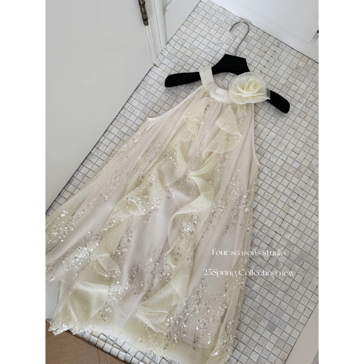 Sexy A line Jewel Neckline Sequin Short Summer Dress Holiday Party Outfits For Women DP0116 - Deanwangkt