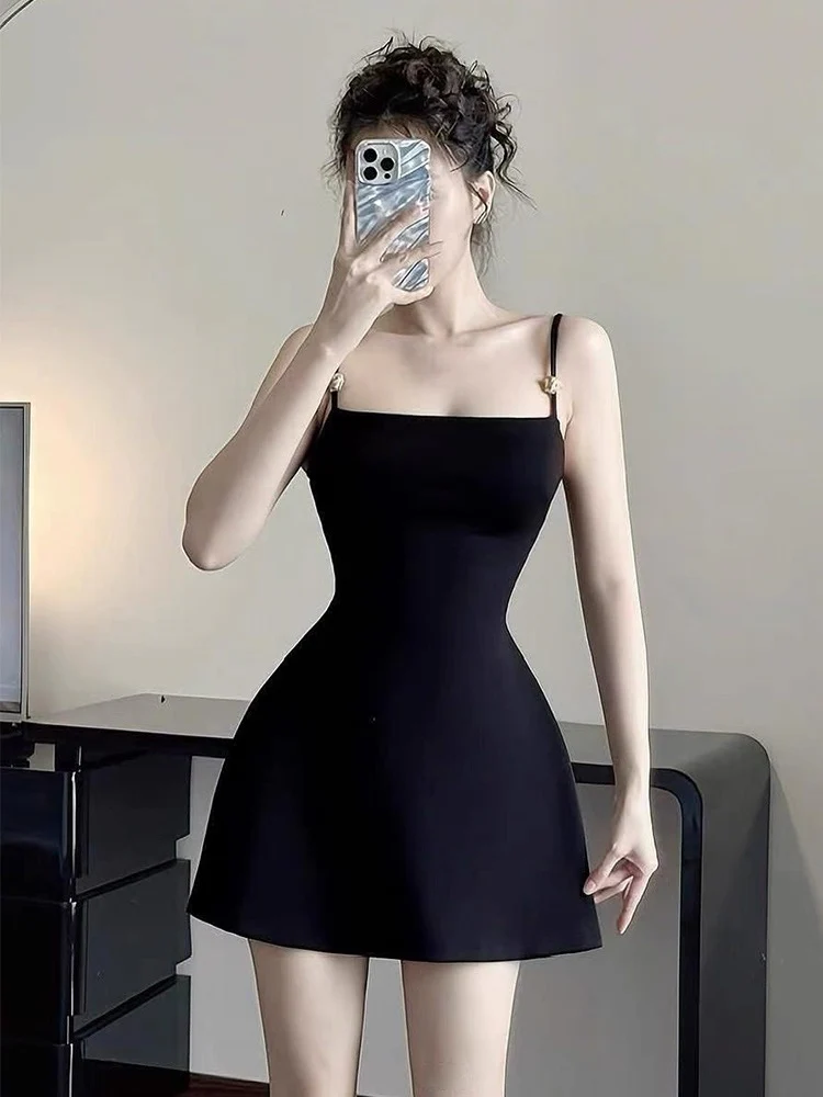 Modest A line Spaghetti Straps Little Black Dress Formal Homecoming Dresses 8th Grad Dance Graduation Dress Short Hoco Dresses DH2621 - Deanwangkt