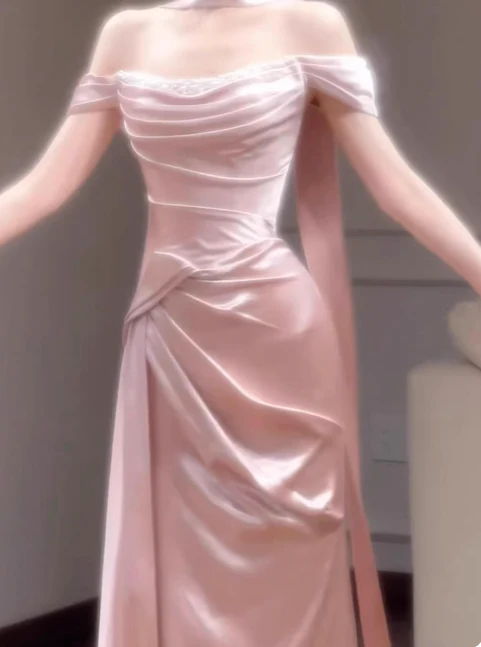 Elegant Sheath Off-the-shoulder Long Evening Gowns Satin Pink Special Formal Dresses Prom Dresses DP2780 - Deanwangkt