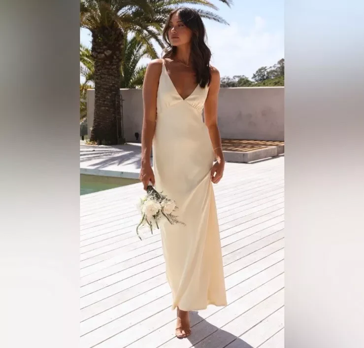 Gorgeous Sheath Straps Yellow Satin Prom Dresses Formal Summer Wedding Guest Dresses Wedding Guest Outfits DP766 - Deanwangkt