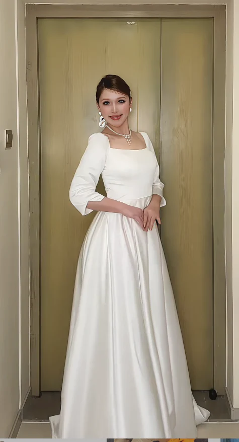Elegant Sheath White Long Prom Dresses Satin Long Sleeve White Mother of Bride Dress DP3953 - Deanwangkt