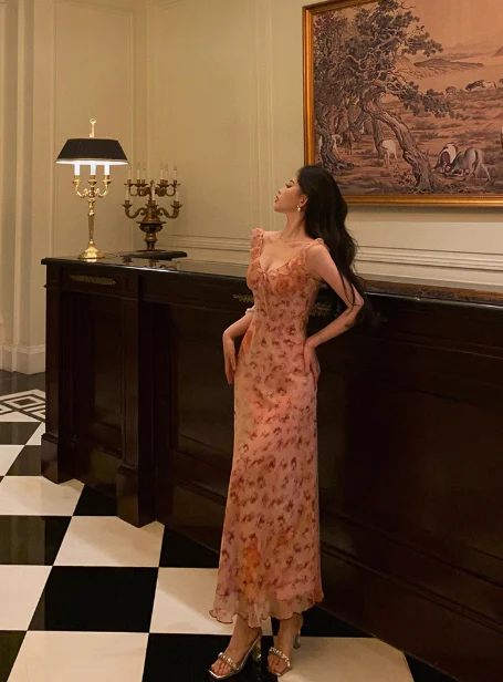 Sexy Sheath V Neckline Floral Pink 18th Birthday Dress Holiday Party Birthday Outfits For Women DP0168 - Deanwangkt