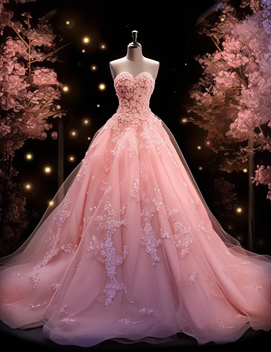 Gorgeous Pink Sweetheart Tulle Long Ball Gown Sweet  Applique 16th Birthday Dress Cute Beaded Quinceanera Dress DH2739 - Deanwangkt