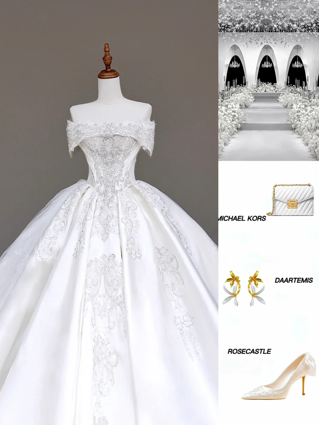 Classy Elegant Ball Gown Off The Shoulder Sequin White Short Sleeves Wedding Dress Brides Dress DP685 - Deanwangkt