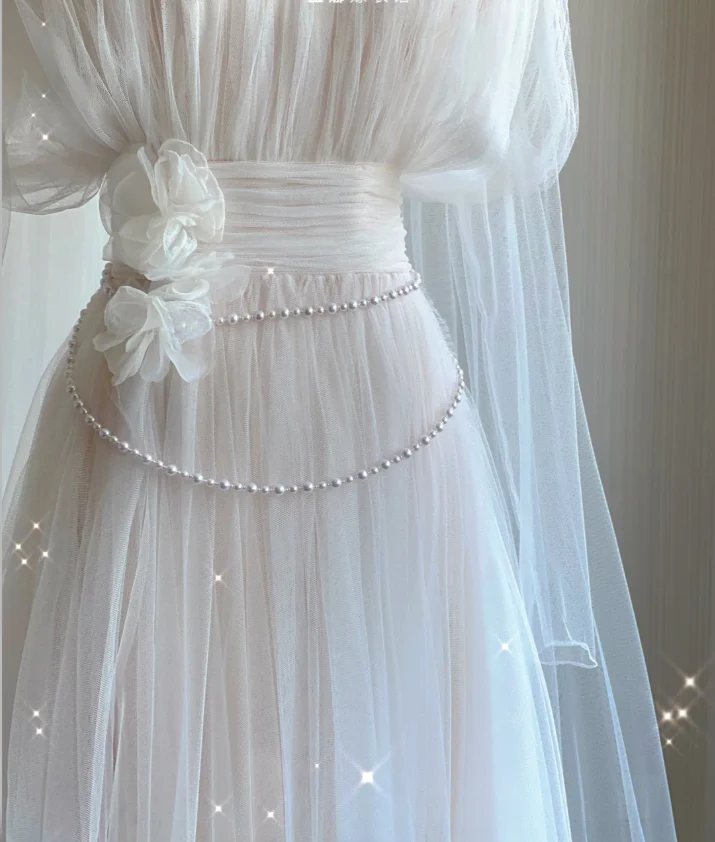 Unique A Line High Neckline Tulle Long Wedding Dresses White Brides Dress DP443 - Deanwangkt