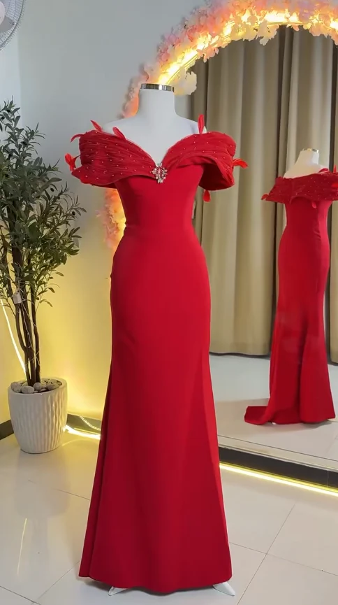 Glam Sheath Red Long Prom Dresses Satin Sleeveless Red Evening Dresses DP3923 - Deanwangkt