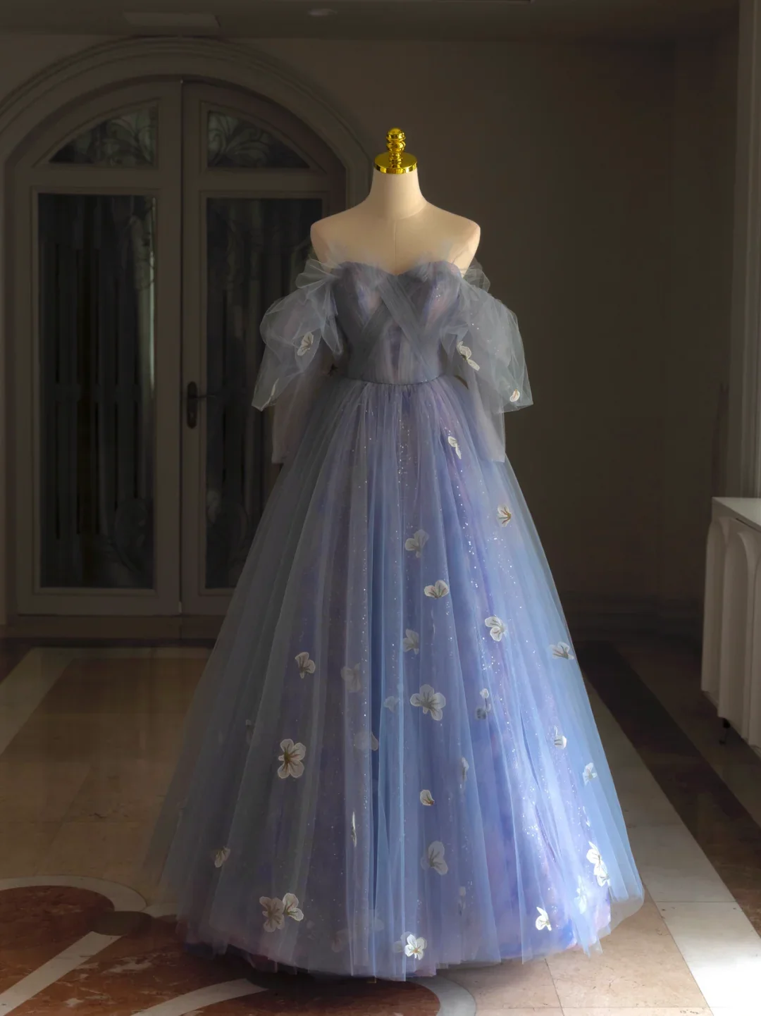 Pretty Ball Gown Off The Shoulder Blue Lilac Tulle Long Quinceanera Dress Formal Gowns Vestido De 15 Anos Sweet 16 Dress DH1291 - Deanwangkt