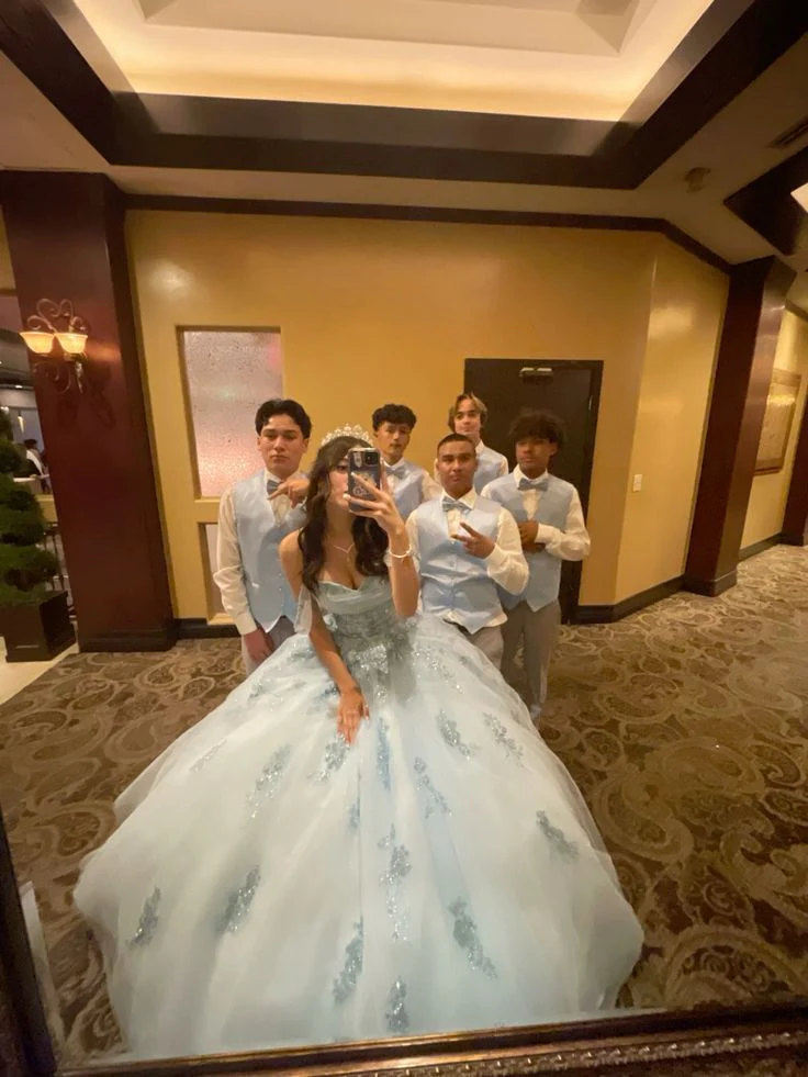 Modest Ball Gown Off The Shoulder Blue Tulle Lace Long Quinceanera Dress Formal Gowns Vestido De 15 Anos Sweet 16 Dress H1854 - Deanwangkt