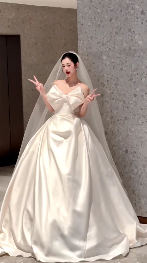 Timeless Strapless Ball Gown Satin Wedding Dress, White Bridal Gowns DP03048 - Deanwangkt