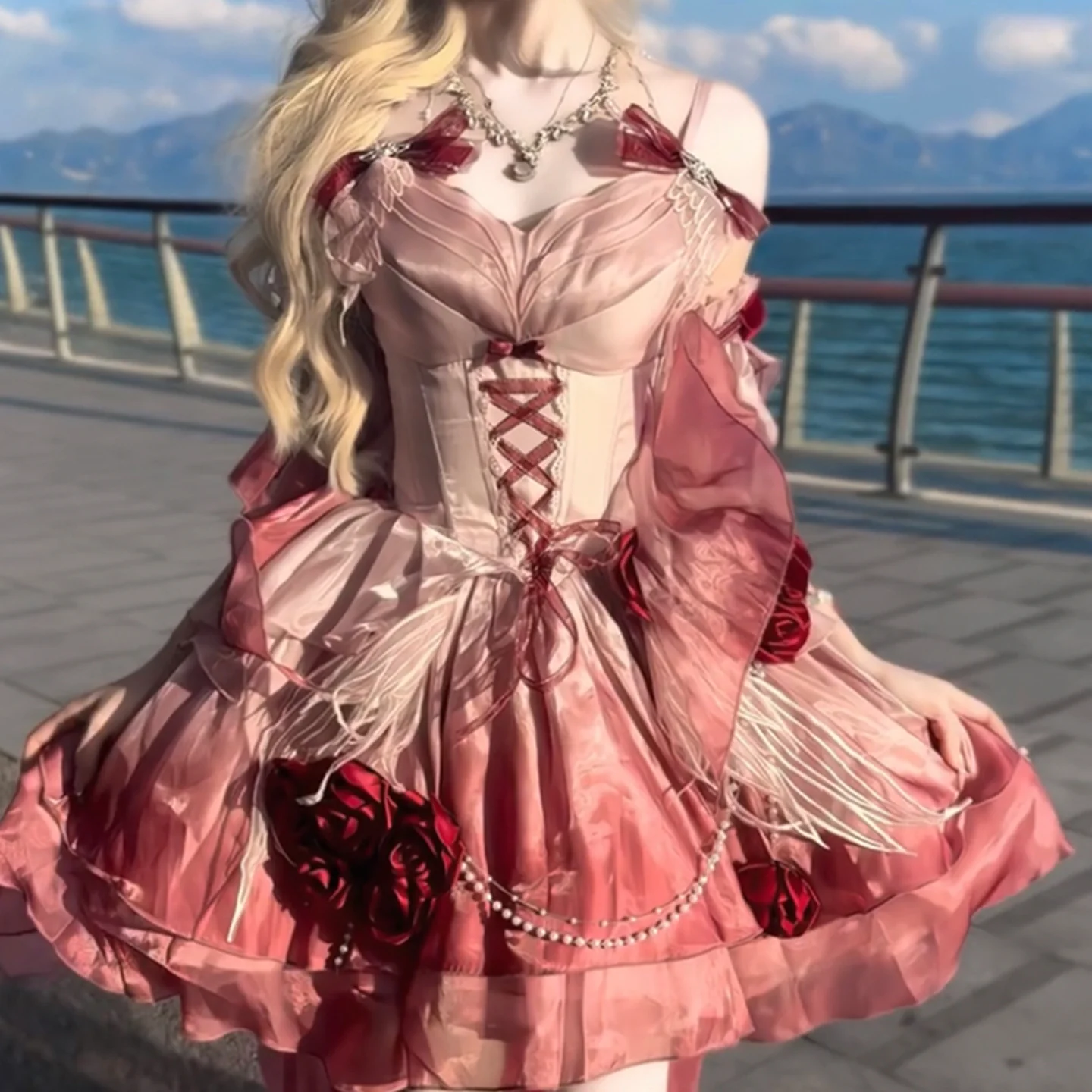 Vintage Ball Gown Spaghetti Straps Chiffon Summer 18th Birthday Dress High Low Ombre Red Lolita Dress Birthday Outfits DH2410 - Deanwangkt