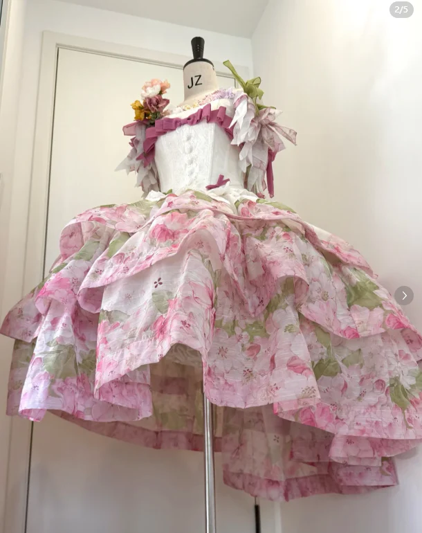 Cute Sweetheart Neck Ball Gown Floral Chiffon Short Birthday Dresses Sweet Lolita Dresses DP3088 - Deanwangkt