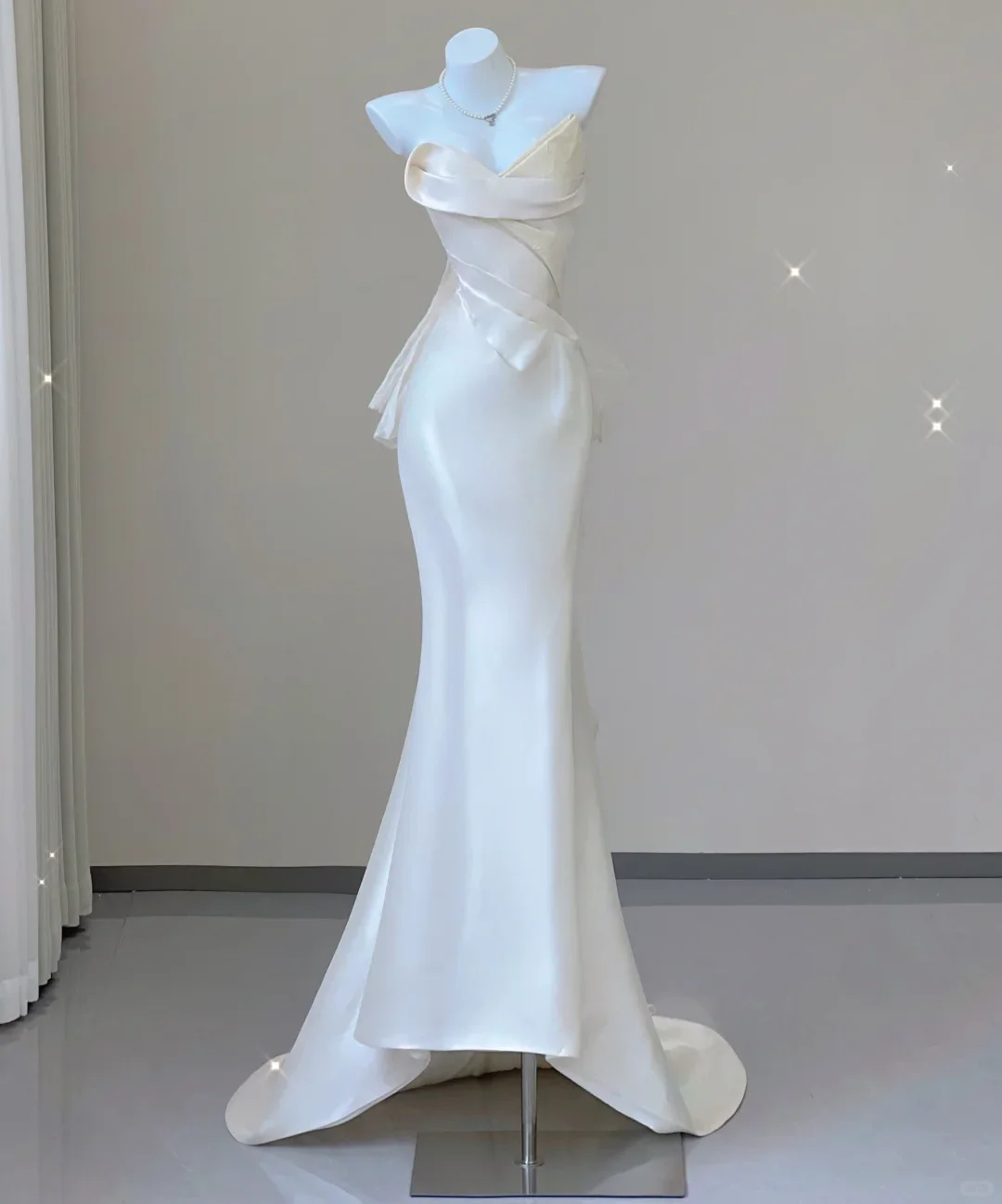 Unique Mermaid Sweetheart Ivory Satin Long Wedding Dresses Brides Dress P0030 - Deanwangkt
