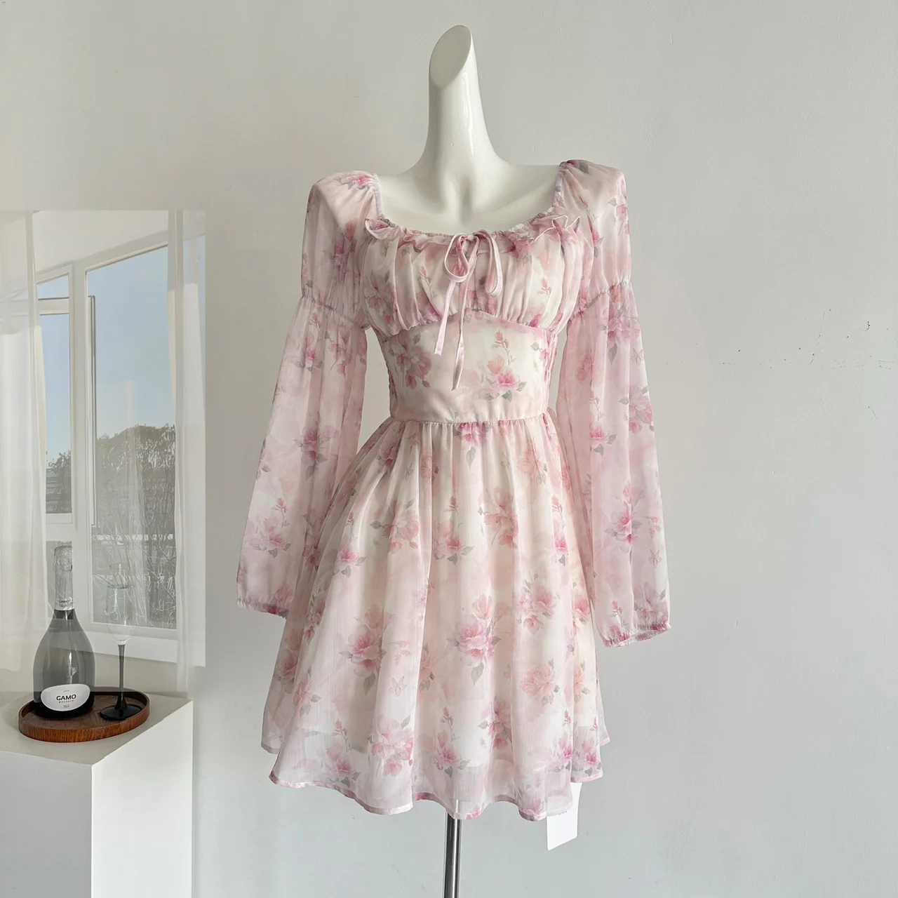 Cute A line Square Neckline Floral Pink Short Summer Dress Holiday Party Birthday Outfits DP0139 - Deanwangkt
