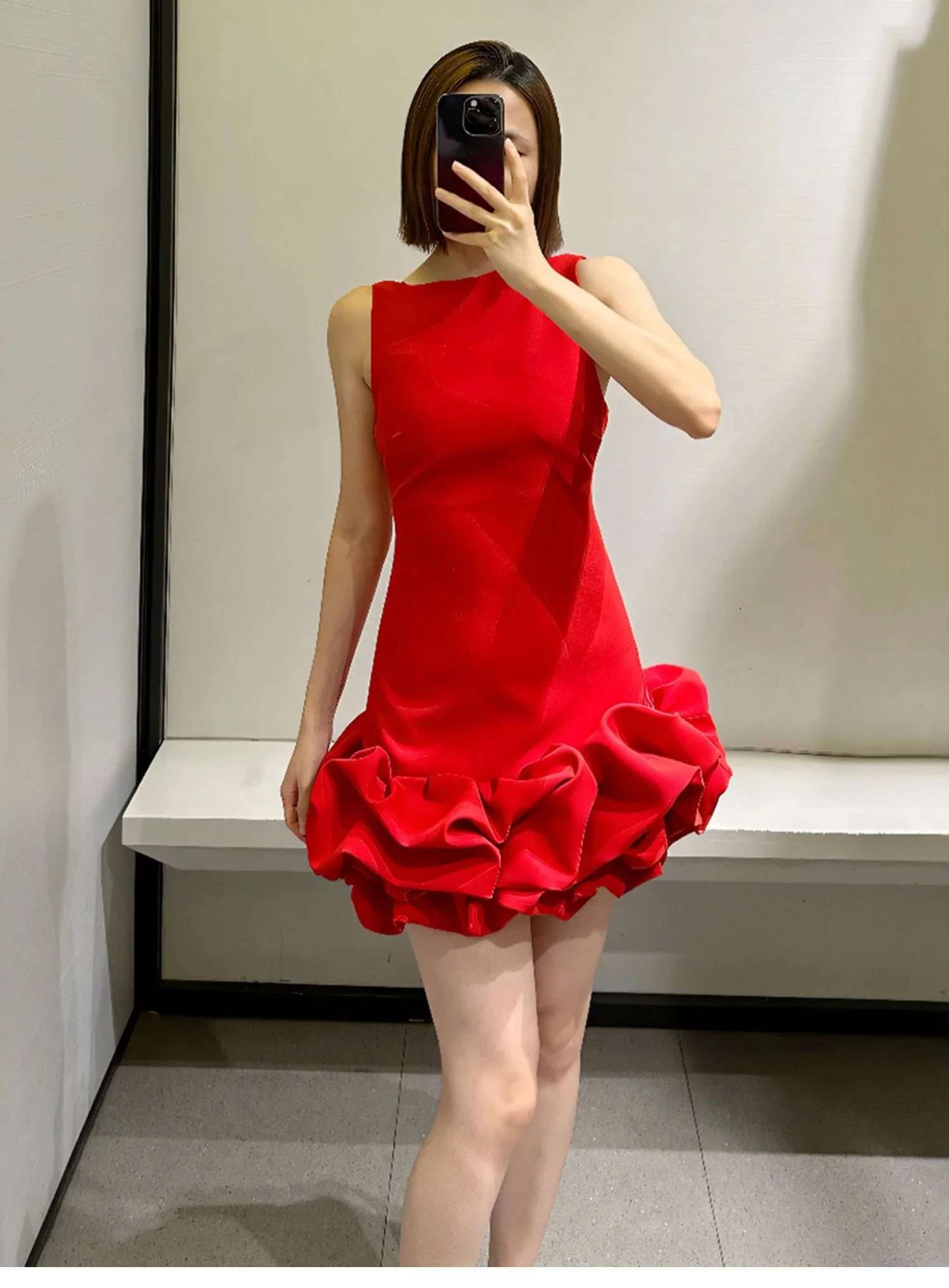 Sexy Sheath Scoop Neck Red Satin Short Homecoming Dress Summer Hoco Dresses Mini Cocktail Dress DH2533 - Deanwangkt