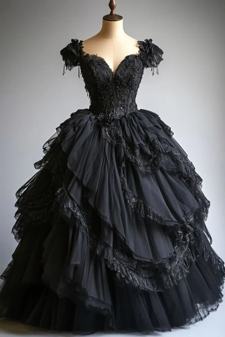 Pretty Ball Gown Sweetheart Black Tulle Long Quinceanera Dress Formal Gowns Vestido De 15 Anos Sweet 16 Dress W0325 - Deanwangkt