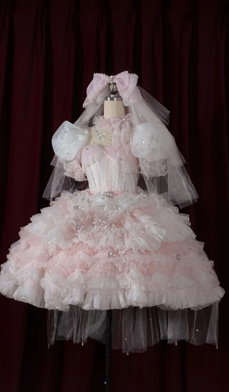 Cute Square Neck Ball Gown Tulle Short Sleeve Birthday Dress Pink Lolita Dress DP3015 - Deanwangkt