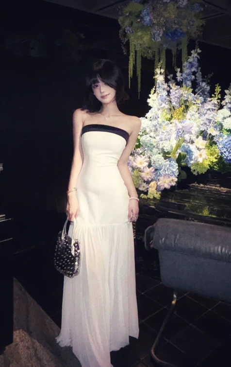 Chic Strapless Sheath Chiffon Long Prom Dresses, White Formal Evening Dresses DP3090 - Deanwangkt