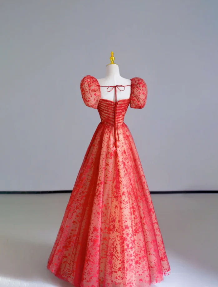 Fairy-tale A Line Sweetheart Red Tulle Long Prom Dresses Evening Dresses DP508 - Deanwangkt