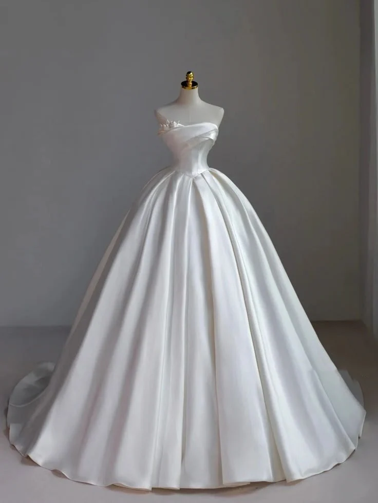 Princess Bridal Dress Ball Gown Strapless Sleeveless Satin White Wedding Dresses Elegant Bridal Gowns DH921 - Deanwangkt