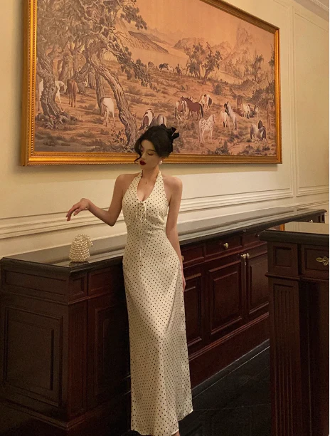 Pretty Sheath Halter Black Polka Dots 21st Birthday Dress Party Outfits Birthday Outfits For Women DP0190 - Deanwangkt