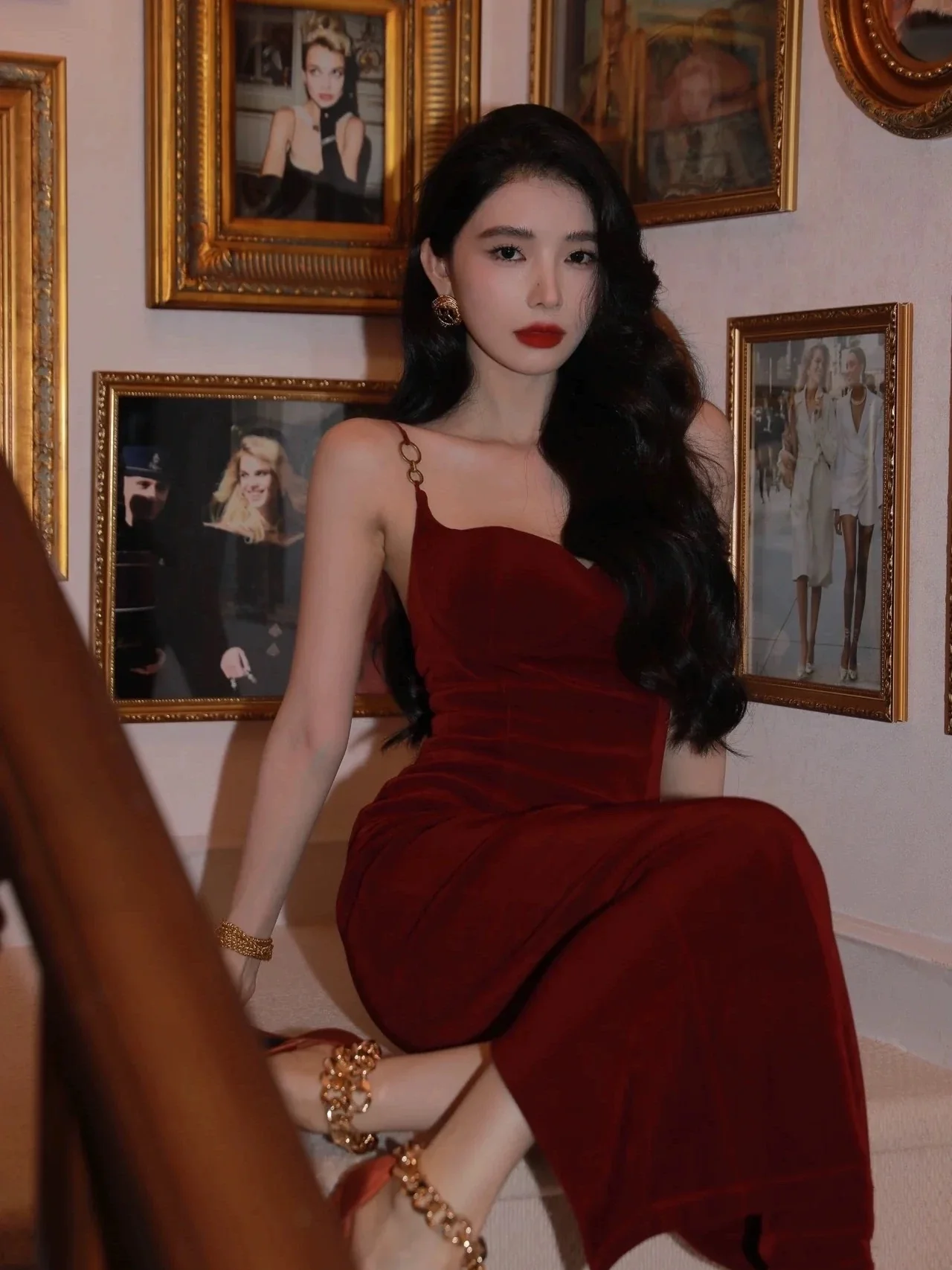 Elegant Sheath Spaghetti Straps Burgundy Velvet Sleeveless Long Evening Party Gowns Evening Formal Dresses Prom Dress W950 - Deanwangkt