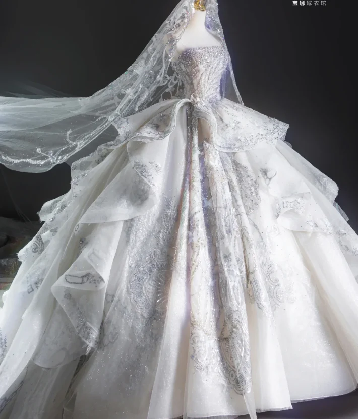 Timeless Ball Gown Strapless Sequin White Long Wedding Dresses Brides Dress DP460 - Deanwangkt