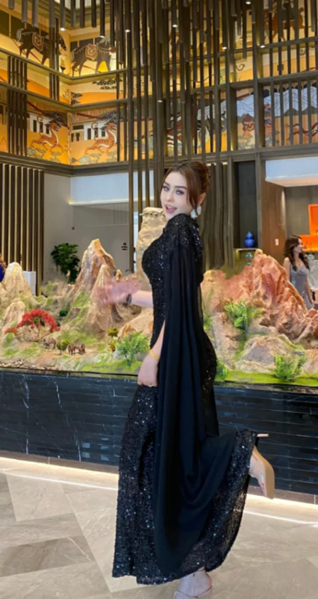 Elegant Sheath Black Long Prom Dresses Tulle Sequin Black Wedding Guest Dresses DP3829 - Deanwangkt