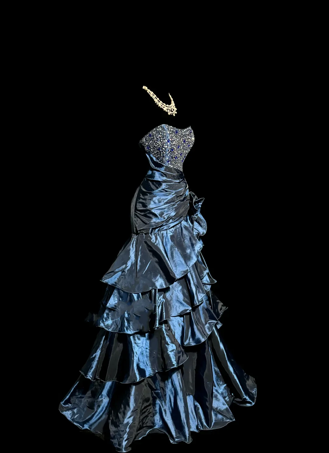 Vintage Mermaid Sweetheart Navy Blue Taffeta Long Prom Dresses Party Dress Birthday Outfits Graduation Dresses W838 - Deanwangkt