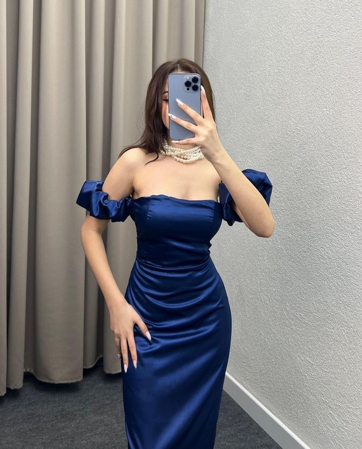 Pretty Mermaid Off The Shoulder Blue Split Evening Party Dresses Formal Summer Wedding Guest Dresses Wedding Guest Outfits DP2153 - Deanwangkt