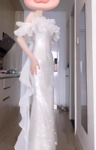 Stunning Sheath Spaghetti Strap Evening Gown White Formal Dress Sparkly Sequin Birthday Dress DP2796 - Deanwangkt