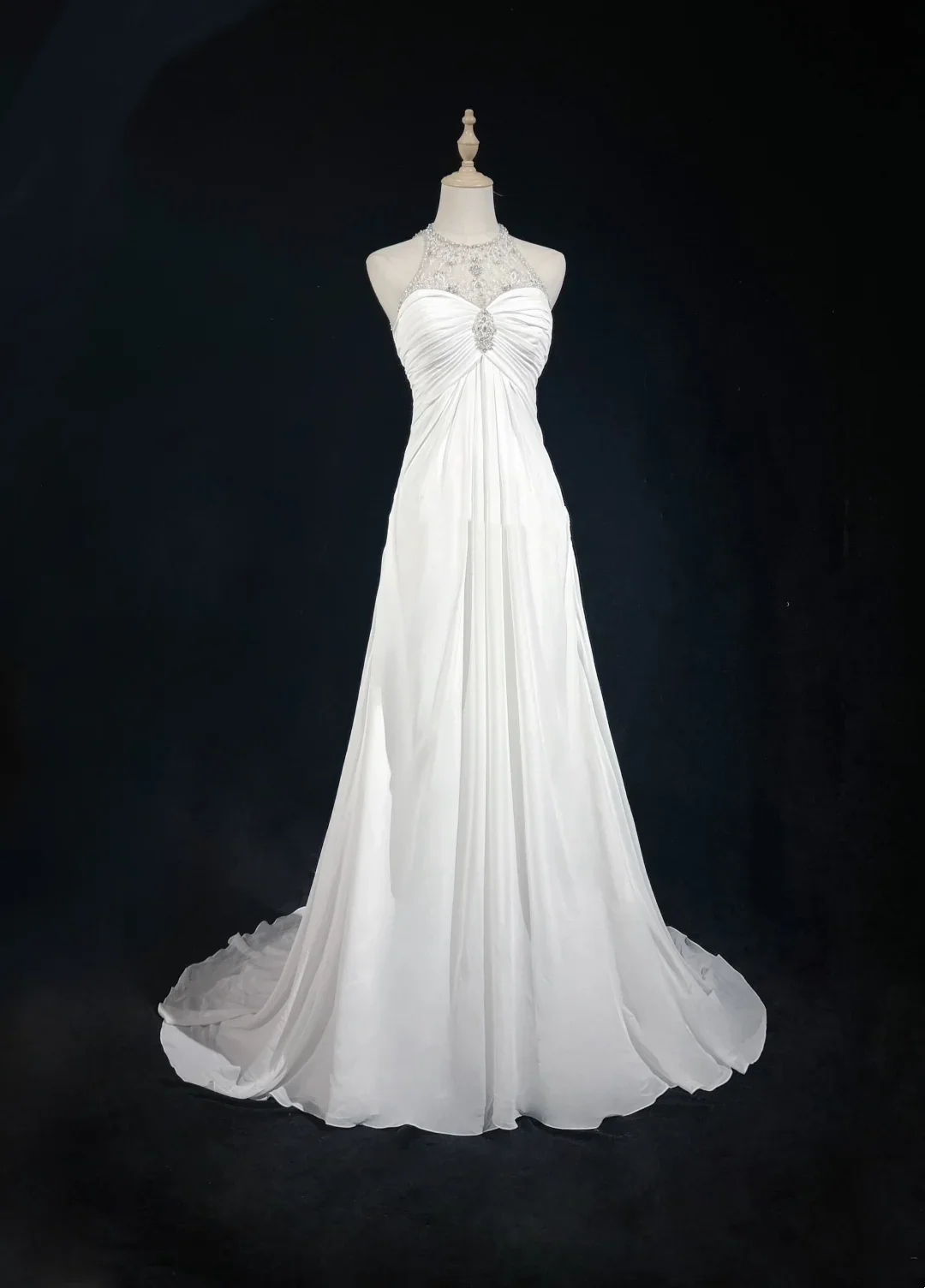 Vintage Bridal Gown 1960s A Line Jewel Neck Chiffon Long White Wedding Dresses Elegant Bridal Gowns DH658 - Deanwangkt