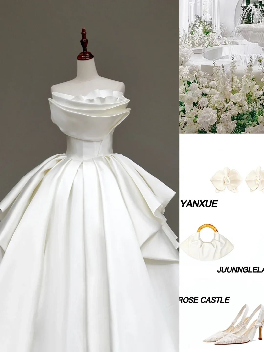 Unique Bridal Gown Ball Gown Strapless White Satin Wedding Dresses Bridal Gowns DP641 - Deanwangkt