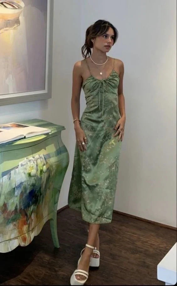 Gorgeous A line Halter Green Floral Prom Dresses Formal Summer Wedding Guest Dresses Wedding Guest Outfits DP760 - Deanwangkt