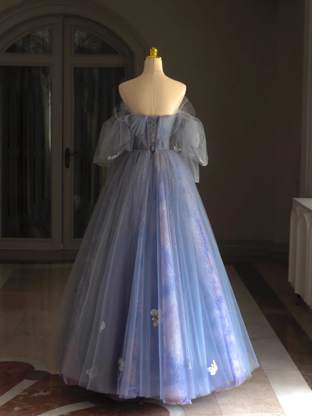 Pretty Ball Gown Off The Shoulder Blue Lilac Tulle Long Quinceanera Dress Formal Gowns Vestido De 15 Anos Sweet 16 Dress DH1291 - Deanwangkt
