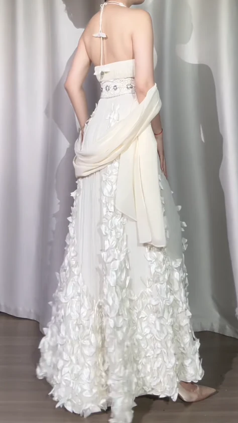 Vintage Sheath White Long Prom Dresses Halter Chiffon White Wedding Guest Dresses DP04004 - Deanwangkt