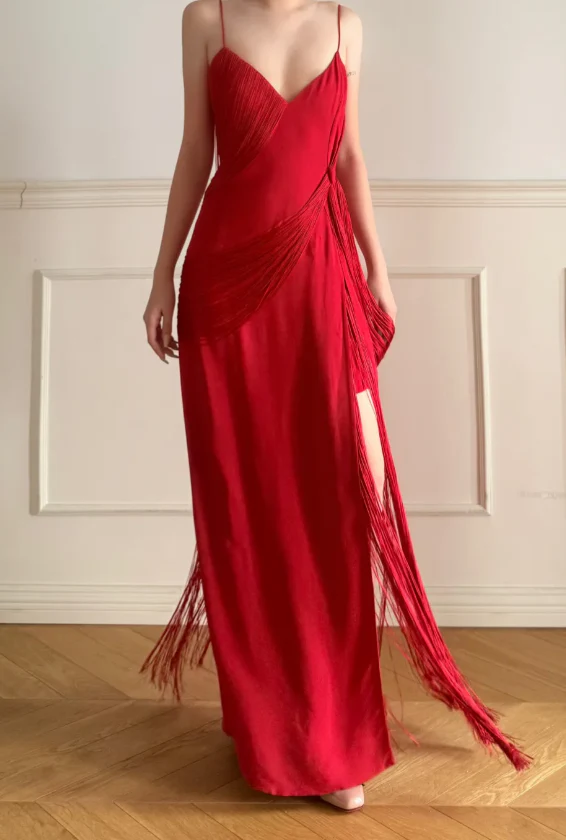 Sexy Spaghetti Strap Sheath Burgundy Long Prom Dresses Burgundy Evening Dresses with Slits DP3767 - Deanwangkt