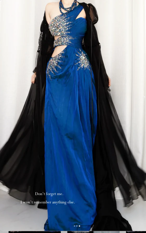 Chic One-shoulder Sheath Blue Long Prom Dresses Satin Blue Birthday Dresses DP3971 - Deanwangkt