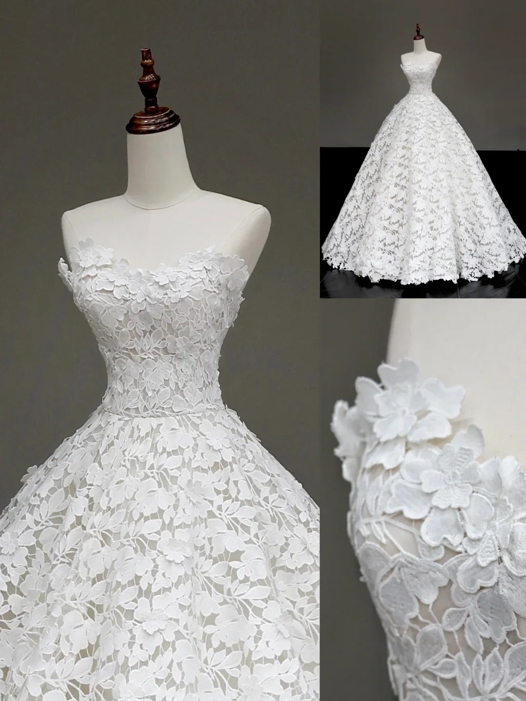 Unique Bridal Gown Ball Gown Strapless White Lace Wedding Dresses Bridal Gowns DP653 - Deanwangkt