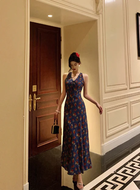 Classy Mermaid V Neckline Blue Floral 18th Birthday Dress Party Gown 21st Birthday Outfits Birthday Dress Ideas For Women DP569 - Deanwangkt