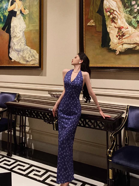 Sexy Mermaid Halter Blue 18th Birthday Dress Long Party Birthday Outfits For Women DP0185 - Deanwangkt