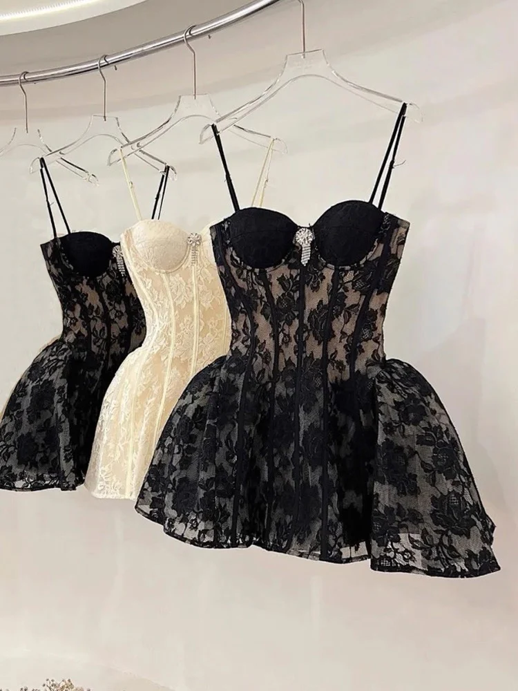Cute Ball Gown Spaghetti Straps Black Lace Short Formal 8th Grade Homecoming Dresses Middle School Cocktail Dress Hoco Outfits DH2626 - Deanwangkt